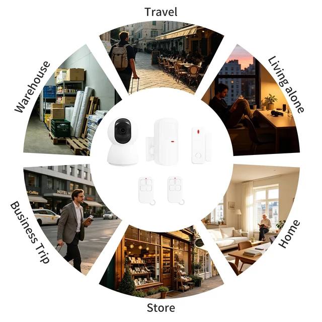 Alt view image 6 of 7 - Door Window Alarm Indoor Camera Motion Sensor Remote Home Security Systems Apartment Security Camera, 110dB Alarm and Silent Dual-Mode, 2.4G WiFi Inside Wireless Camera, Linked Alarm for Home Business