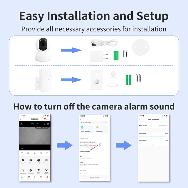 Alt view image 7 of 7 - Door Window Alarm Indoor Camera Motion Sensor Remote Home Security Systems Apartment Security Camera, 110dB Alarm and Silent Dual-Mode, 2.4G WiFi Inside Wireless Camera, Linked Alarm for Home Business