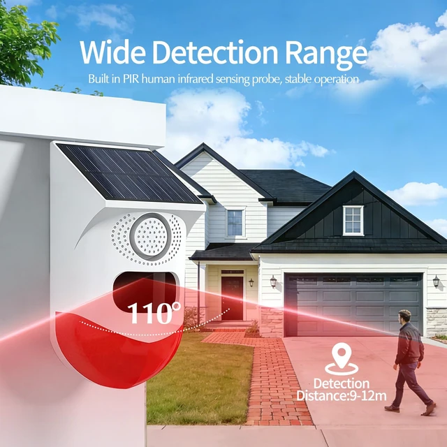 Alt view image 6 of 7 - WiFi Motion Sensor, Solar Powered Sensor for Indoor/Outdoor Use, 0~120dB Volume, Remote Control, Timer Settings, Includes Remote Control, 3 Modes for Homes, Farms, Villas