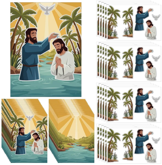 Main image of 96 Pcs/48 Set Baptism of Jesus Crafts Kit Jesus Sticker Scene Jesus Baptism Craft for Back to School Classroom DIY Project Christian Sunday School Church Party Activities Gifts