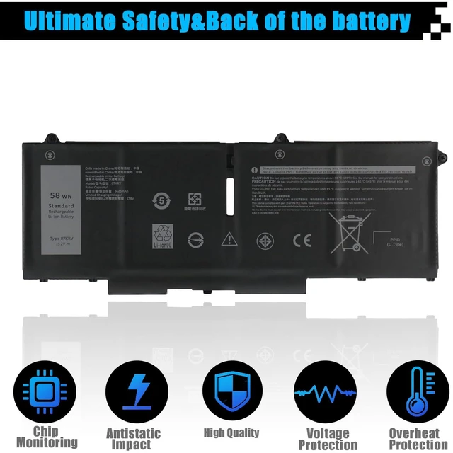 Alt view image 4 of 7 - 07KRV Laptop Battery Replacement for Dell Latitude 5430 5530 Precision 3570 P104F P104F005 P137G P137G004 Series M69D0 H4PVC 0H4PVC Y86WG 0Y86WG 08WRCR 078FWY 4FVJG O7KRV 15.2V 58Wh 3625mAh