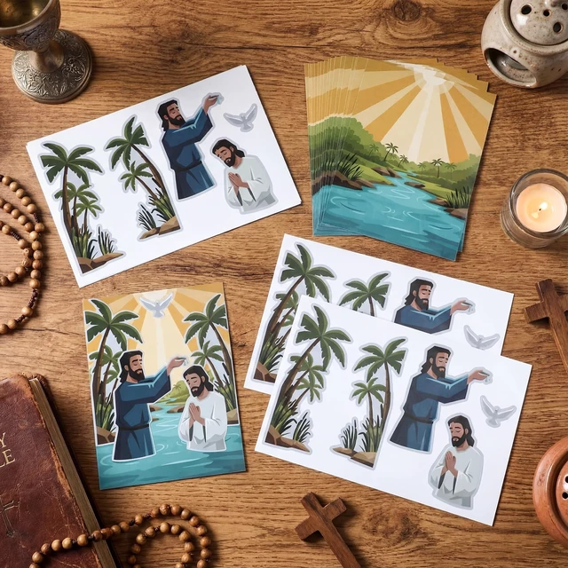 Alt view image 5 of 6 - 96 Pcs/48 Set Baptism of Jesus Crafts Kit Jesus Sticker Scene Jesus Baptism Craft for Back to School Classroom DIY Project Christian Sunday School Church Party Activities Gifts