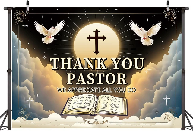 Alt view image 2 of 7 - Thank You Pastor Backdrop Banner 8x6FT Pastor Appreciation Week Background Church Black Gold Appreciation Month Retirement Party Decorations
