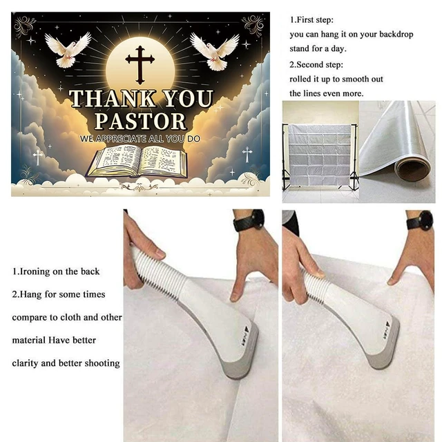 Alt view image 7 of 7 - Thank You Pastor Backdrop Banner 8x6FT Pastor Appreciation Week Background Church Black Gold Appreciation Month Retirement Party Decorations