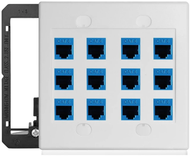 Main image of 12 Port Ethernet Wall Plate Cat6 Jack RJ45 Keystone Cables Inline Coupler Wires Connector Date Box Cover with 2 Gang Low Voltage Mount Gift for Network Outlet Setup