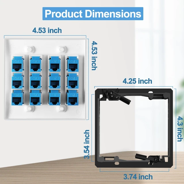 Alt view image 2 of 6 - 12 Port Ethernet Wall Plate Cat6 Jack RJ45 Keystone Cables Inline Coupler Wires Connector Date Box Cover with 2 Gang Low Voltage Mount Gift for Network Outlet Setup