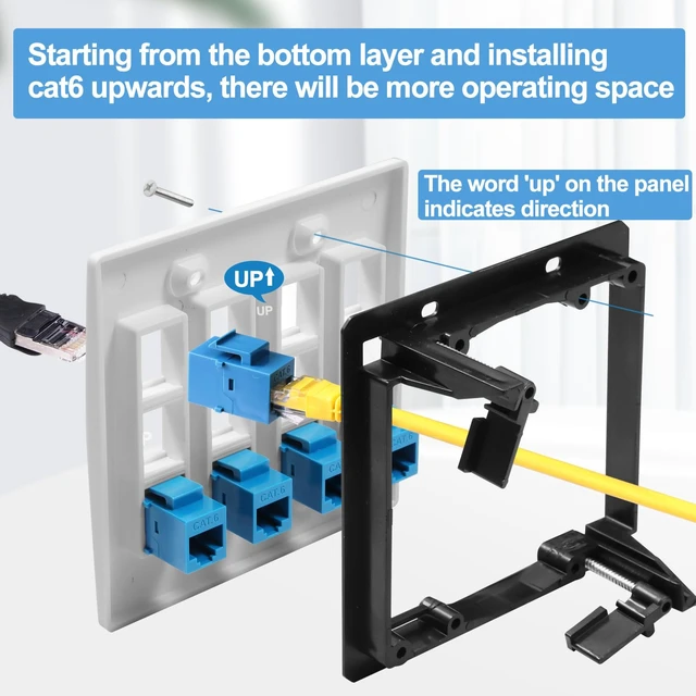 Alt view image 3 of 6 - 12 Port Ethernet Wall Plate Cat6 Jack RJ45 Keystone Cables Inline Coupler Wires Connector Date Box Cover with 2 Gang Low Voltage Mount Gift for Network Outlet Setup