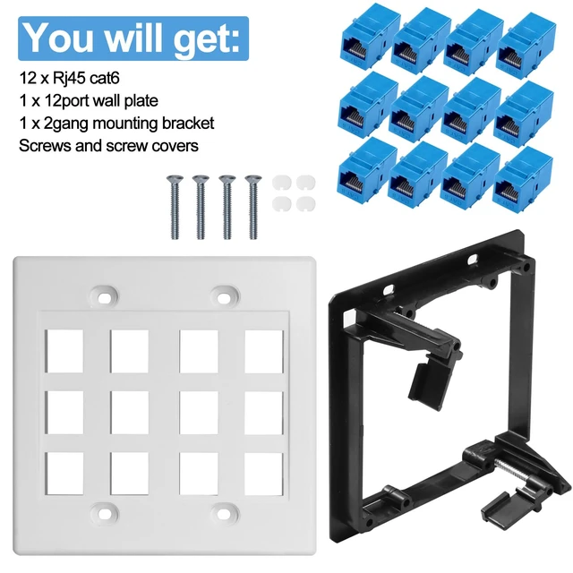 Alt view image 5 of 6 - 12 Port Ethernet Wall Plate Cat6 Jack RJ45 Keystone Cables Inline Coupler Wires Connector Date Box Cover with 2 Gang Low Voltage Mount Gift for Network Outlet Setup