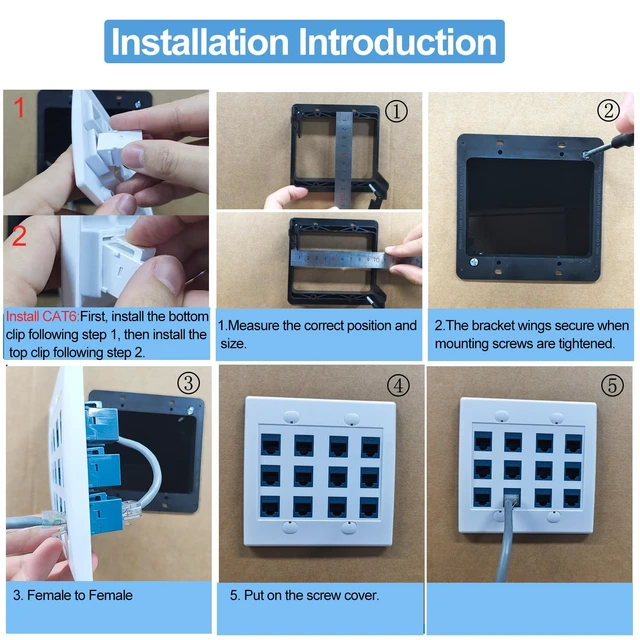 Alt view image 4 of 6 - 12 Port Ethernet Wall Plate Cat6 Jack RJ45 Keystone Cables Inline Coupler Wires Connector Date Box Cover with 2 Gang Low Voltage Mount Gift for Network Outlet Setup