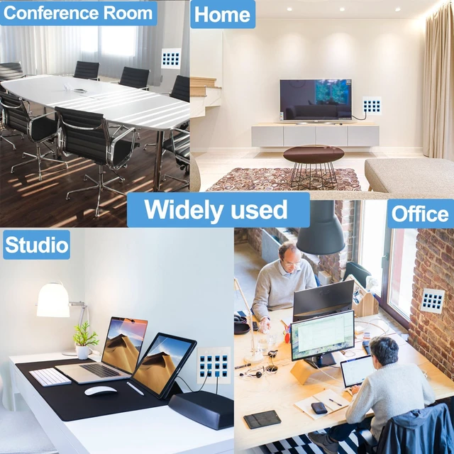Alt view image 6 of 6 - 12 Port Ethernet Wall Plate Cat6 Jack RJ45 Keystone Cables Inline Coupler Wires Connector Date Box Cover with 2 Gang Low Voltage Mount Gift for Network Outlet Setup