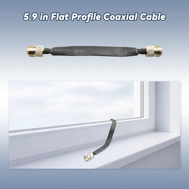 Alt view image 2 of 6 - 6Inch UHF Female SO-239 to UHF Female SO239 Flat Coaxial Cable for Window/Door Pass Through 50 Ohm Black Coax Pigtail for Ham Radio, CB Radio, Antenna Feed