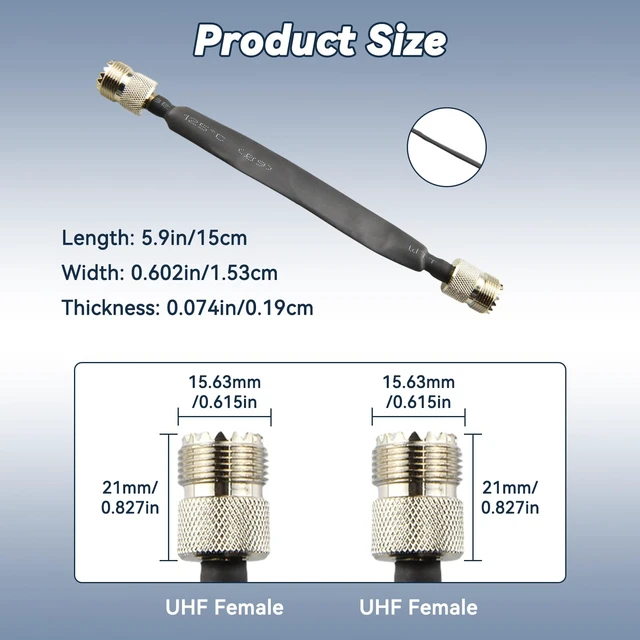 Alt view image 3 of 6 - 6Inch UHF Female SO-239 to UHF Female SO239 Flat Coaxial Cable for Window/Door Pass Through 50 Ohm Black Coax Pigtail for Ham Radio, CB Radio, Antenna Feed