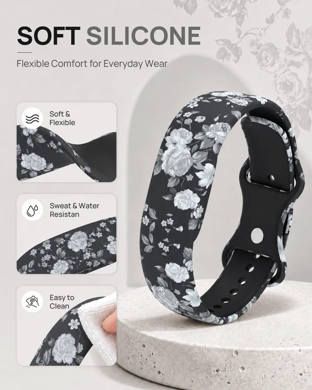 Alt view image 4 of 7 - Printed Silicone Band Compatible with Google Fitbit Air Band for Women Soft Adjustable Replacement Wristband, Cute Floral Leopard Paw Butterfly Pattern Waterproof Strap for Fit bit Air, Daily Wear