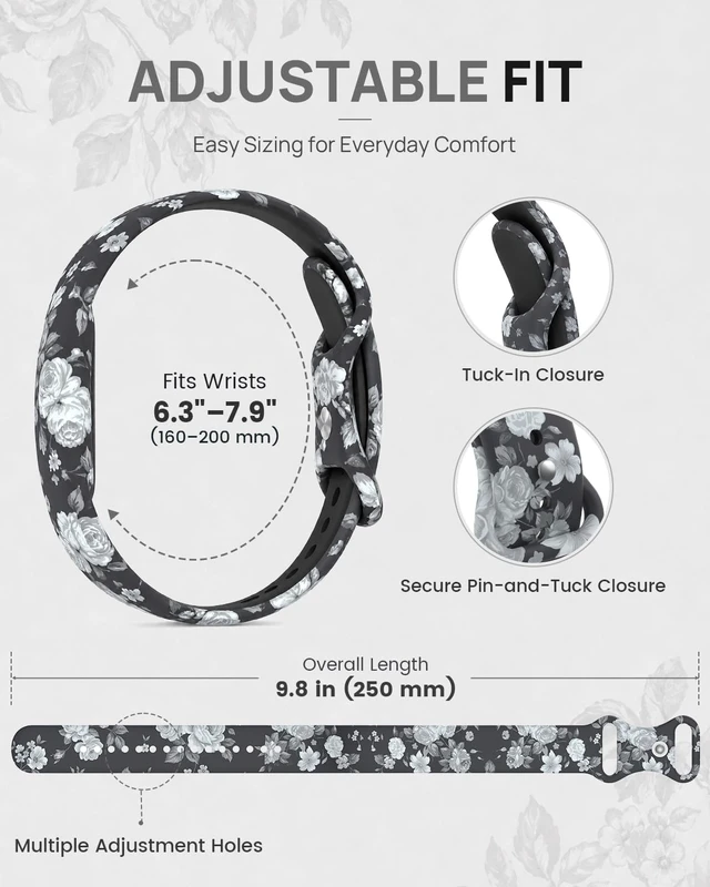 Alt view image 5 of 7 - Printed Silicone Band Compatible with Google Fitbit Air Band for Women Soft Adjustable Replacement Wristband, Cute Floral Leopard Paw Butterfly Pattern Waterproof Strap for Fit bit Air, Daily Wear