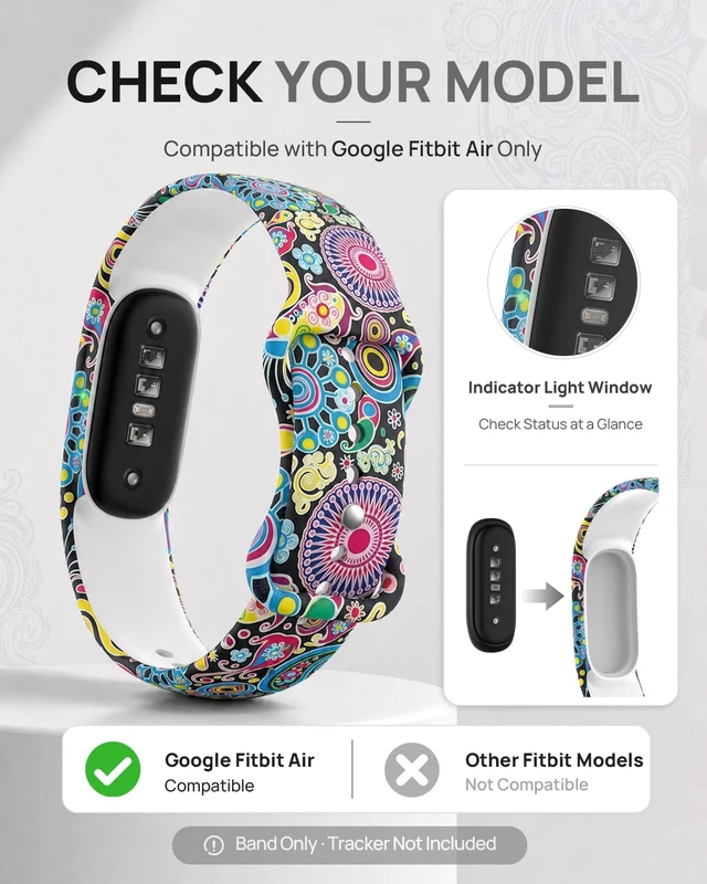 Alt view image 2 of 7 - Printed Silicone Band Compatible with Google Fitbit Air Band for Women Soft Adjustable Replacement Wristband, Cute Floral Leopard Paw Butterfly Pattern Waterproof Strap for Fit bit Air, Daily Wear