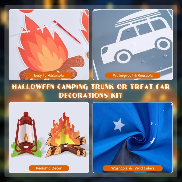 Alt view image 6 of 6 - Halloween Trunk or Treat Camping Car Decorations Kit Include Welcome to Our Camp Site Banner Forest Backdrop Campfire Lantern Cutouts Archway Garage Decor for SUV Entryway House Outdoor