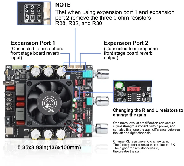 Alt view image 6 of 6 - ZK-3002T 300W+300W Bluetooth Digital Amplifier Board TPA3255 Chip 2.0 Channel with Bluetooth/3.5mm AUX Input/USB Input,with Treble and Bass Adjustment