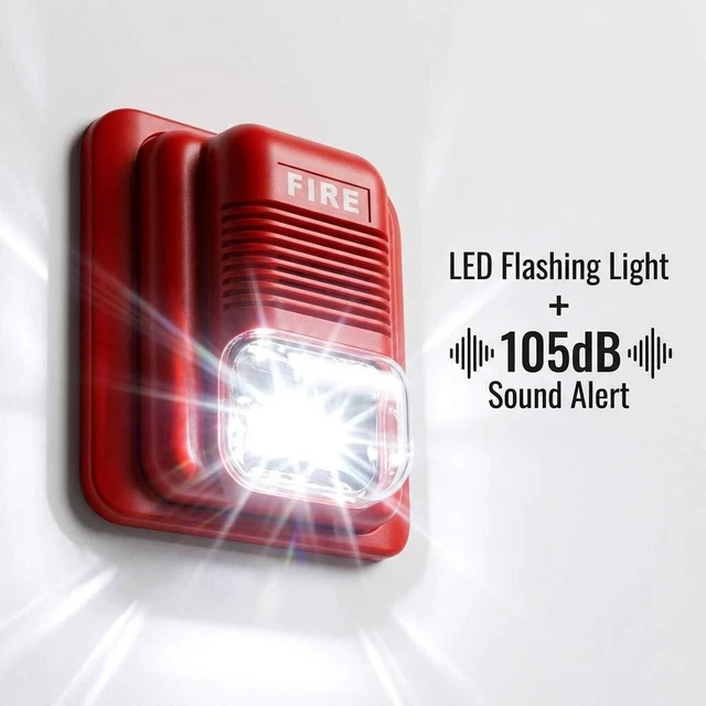 Alt view image 4 of 7 - Fire Alarm, 12 / 24V DC Wired Sound and Light Fire Alarm Warning Strobe Siren Horn, Security System Sensor