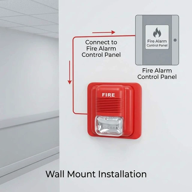 Alt view image 3 of 7 - Fire Alarm, 12 / 24V DC Wired Sound and Light Fire Alarm Warning Strobe Siren Horn, Security System Sensor
