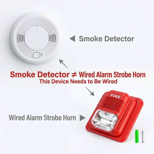 Alt view image 5 of 7 - Fire Alarm, 12 / 24V DC Wired Sound and Light Fire Alarm Warning Strobe Siren Horn, Security System Sensor