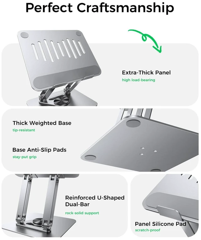 Alt view image 2 of 5 - Adjustable Laptop Stand for Desk, 360° Rotating Foldable Protable Laptop Riser Holder, Ergonomic Design Computer Notebook Stand Holder for MacBook Pro Air/Dell/HP 10-17.3"