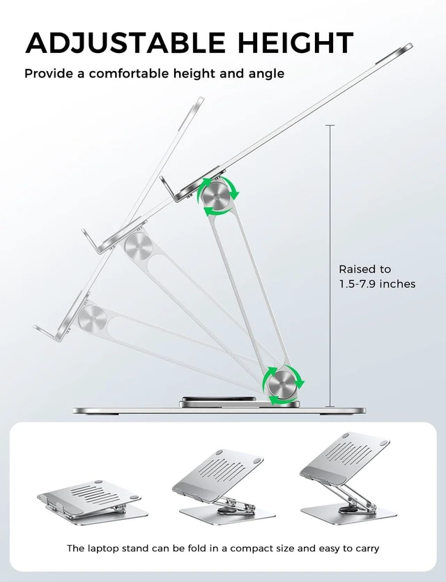 Alt view image 3 of 5 - Adjustable Laptop Stand for Desk, 360° Rotating Foldable Protable Laptop Riser Holder, Ergonomic Design Computer Notebook Stand Holder for MacBook Pro Air/Dell/HP 10-17.3"