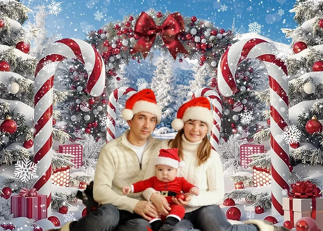 Alt view image 2 of 7 - Merry Christmas Candy Cane Backdrop for Photography Winter Snow Banner 10x8ft Scenery Christmas Tree Photo Background, Xmas Holiday Decoration, New Year Eve Family Party Banner Supplies
