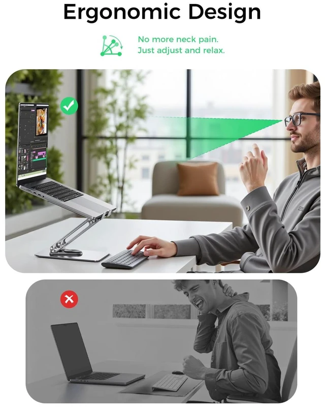 Alt view image 4 of 5 - Adjustable Laptop Stand for Desk, 360° Rotating Foldable Protable Laptop Riser Holder, Ergonomic Design Computer Notebook Stand Holder for MacBook Pro Air/Dell/HP 10-17.3"