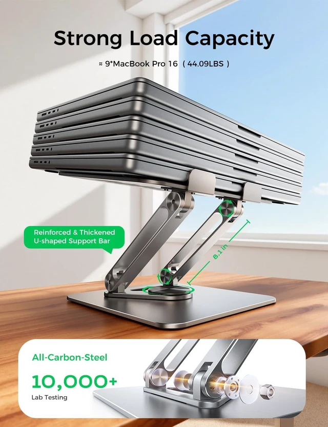 Alt view image 5 of 5 - Adjustable Laptop Stand for Desk, 360° Rotating Foldable Protable Laptop Riser Holder, Ergonomic Design Computer Notebook Stand Holder for MacBook Pro Air/Dell/HP 10-17.3"