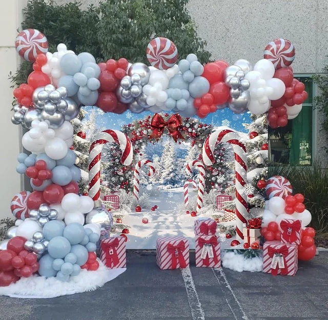 Alt view image 5 of 7 - Merry Christmas Candy Cane Backdrop for Photography Winter Snow Banner 10x8ft Scenery Christmas Tree Photo Background, Xmas Holiday Decoration, New Year Eve Family Party Banner Supplies
