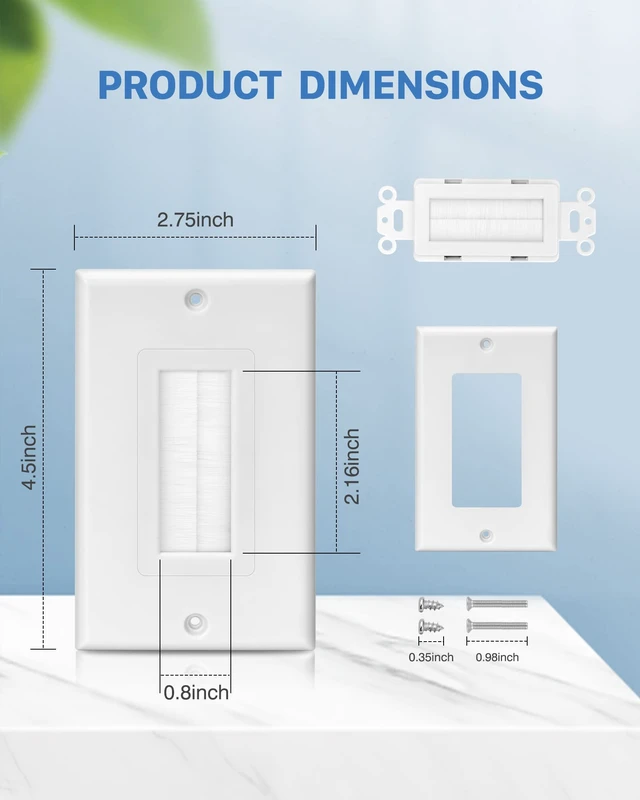 Alt view image 4 of 7 - 10 Pack 1-Gang White Brush Wall Plate with Low Voltage Mounting Bracket In-Wall Management Cable Pass Through Wire Hider for HDMI, Ethernet,Speaker, Home Theater, Versatile Use, Easy Installation