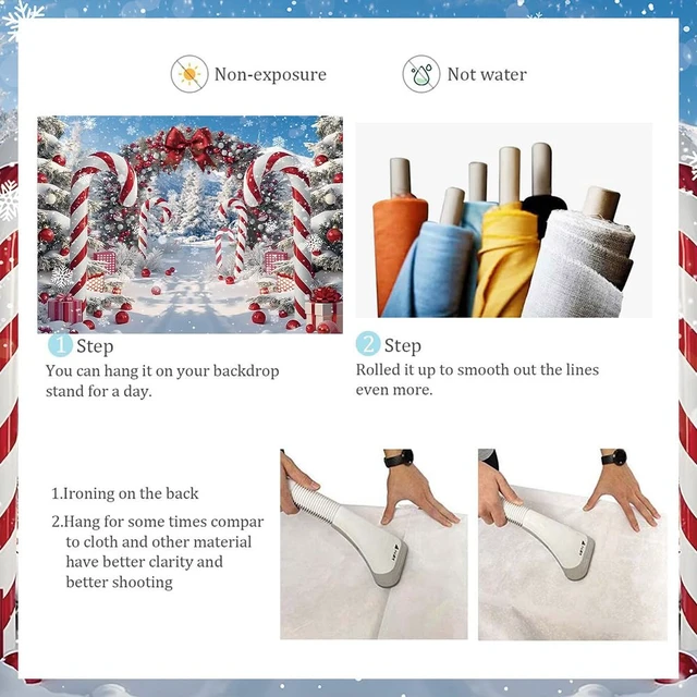 Alt view image 7 of 7 - Merry Christmas Candy Cane Backdrop for Photography Winter Snow Banner 10x8ft Scenery Christmas Tree Photo Background, Xmas Holiday Decoration, New Year Eve Family Party Banner Supplies
