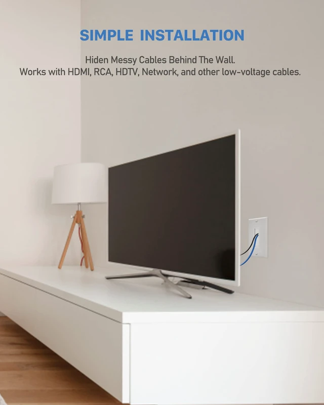 Alt view image 7 of 7 - 10 Pack 1-Gang White Brush Wall Plate with Low Voltage Mounting Bracket In-Wall Management Cable Pass Through Wire Hider for HDMI, Ethernet,Speaker, Home Theater, Versatile Use, Easy Installation