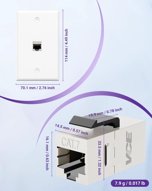 Alt view image 5 of 7 - CAT7 Shielded Ethernet Wall Plate 10Gbps with Bracket, Silver 2-Pack UL Listed for Safety, 10Gbps Shielded Keystone Coupler, Bracket with Alignment Holes for Easy Installation, PoE Support