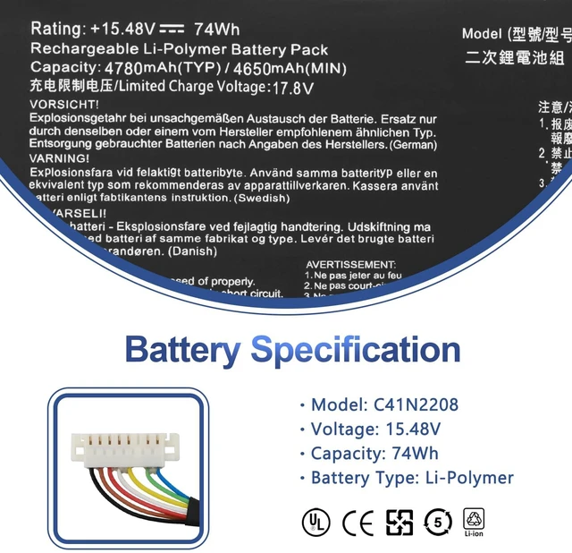 Alt view image 2 of 7 - C41N2208 74Wh Laptop Battery Replacement for ASUS ROG Ally (2023) RC71L NR2301L Gaming Handheld Series RC71L-NH002W RC71L-NH019W RC71L-NH001W RC71L-NH005W RC71L-NH012W RC71L-NH008W 0B200-04350000
