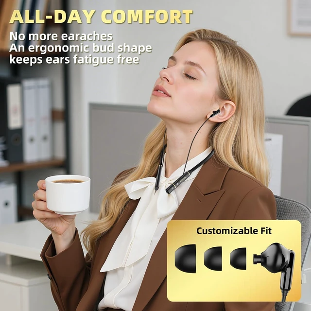 Alt view image 5 of 7 - A12 Neckband Bluetooth Earbuds with Built-in Type-C Charging Adapter,60H Playtime Fast Charging Wireless Headphones,3 EQ Audio Modes, Clear Call Mic(Not ANC)Magnetic Around-The-Neck Fit(Gold)