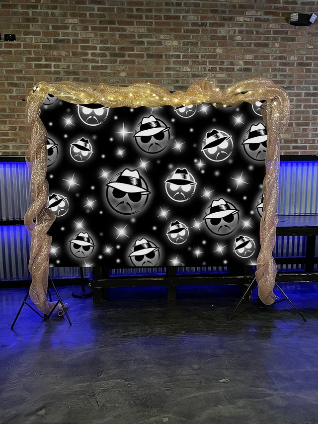 Alt view image 4 of 7 - Cholo Theme Backdrop Early 2000s Background 7x5FT Black Glitter Old School Photography Banner Kids Birthday Cholo Party Decoration Props (84x60 inch)