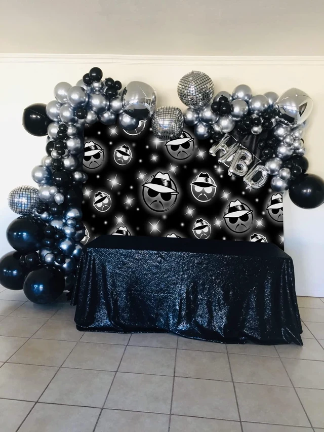 Alt view image 5 of 7 - Cholo Theme Backdrop Early 2000s Background 7x5FT Black Glitter Old School Photography Banner Kids Birthday Cholo Party Decoration Props (84x60 inch)