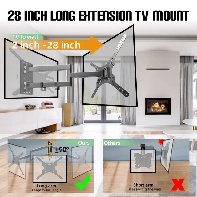 Alt view image 2 of 6 - MP-L28-400 Long Arm Full Motion TV Wall Bracket with 28 inch Extension Articulating Arm Fits Screen Sizes 23 to 55 Inch VESA 400x400mm Compatible (28" Extension 19" to 55" TV)