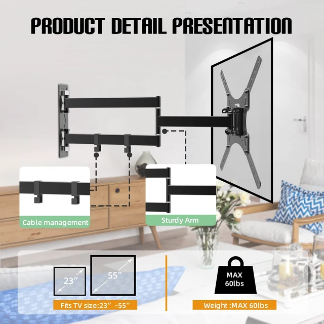 Alt view image 4 of 6 - MP-L28-400 Long Arm Full Motion TV Wall Bracket with 28 inch Extension Articulating Arm Fits Screen Sizes 23 to 55 Inch VESA 400x400mm Compatible (28" Extension 19" to 55" TV)