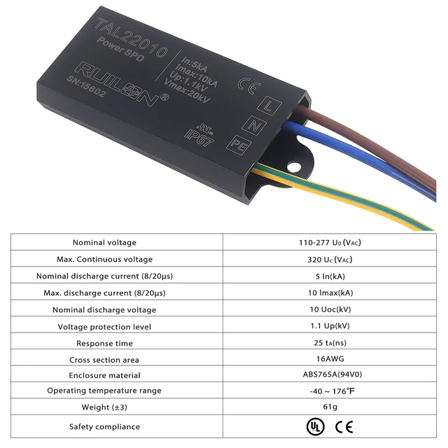 Alt view image 5 of 7 - LED Surge Protective Device, 2 Pcs Power Surge Protector for Lightning Protection, Surge Arrester for Indoor and Outdoor Lighting(110-277 VAC)