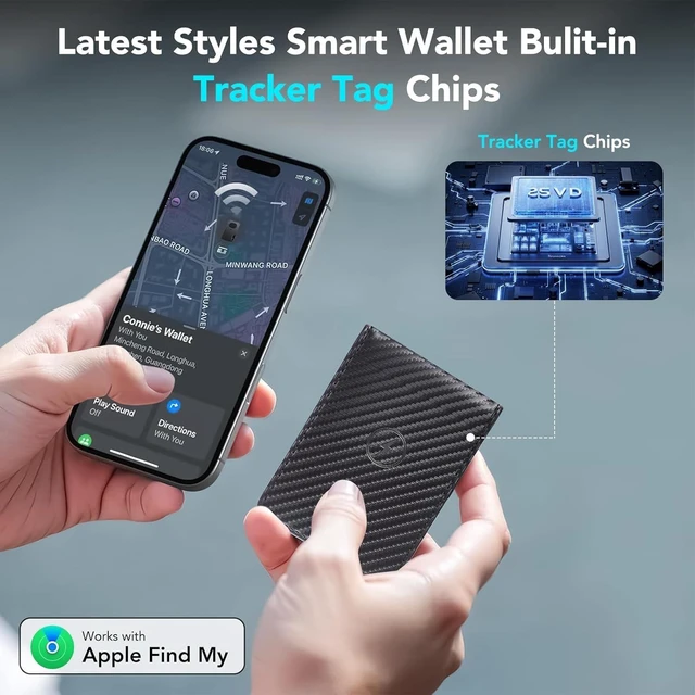 Alt view image 2 of 7 - Smart Wallet for Men, Bulit-in Tracker Tag Works with Apple Find My(iOS Only), RFID Blocking, Rechargeable Wirelessly Wallet Tracker, Mens Wallets with GPS Tracker