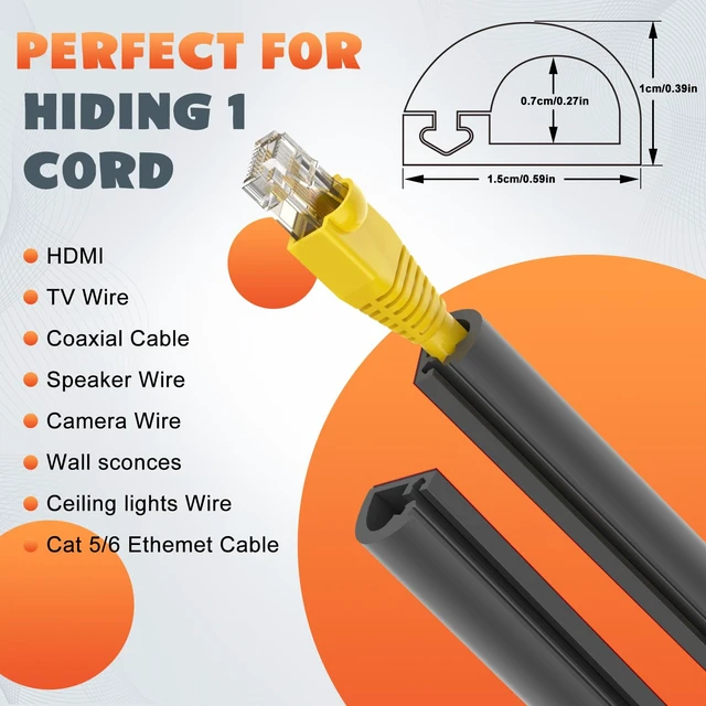 Alt view image 3 of 7 - Wall Cord Hider 78 Inch Cable Hider for Wires W0.59 H0.39in Black Self Adhesive, Flexible, PVC Material, for Wall Mount TV, Cable Raceway, Cord Cover