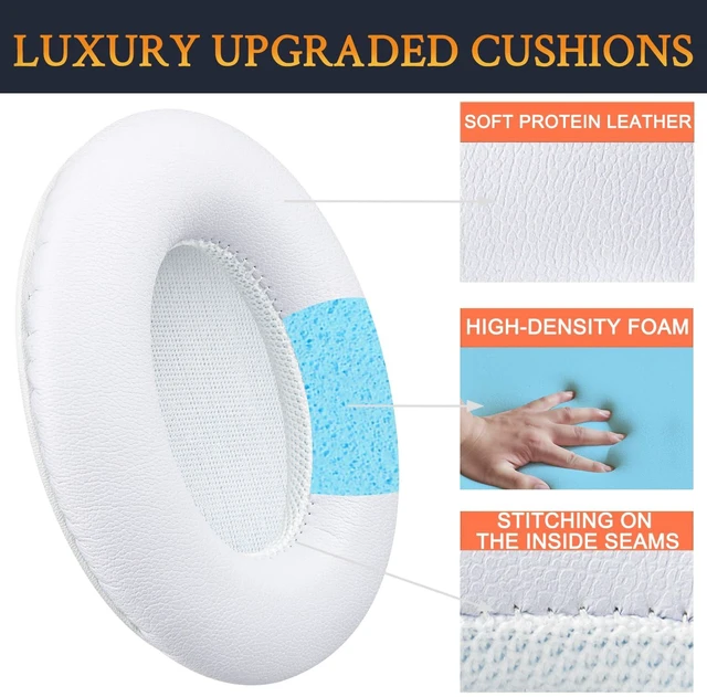 Alt view image 4 of 7 - Replacement Ear Pads Cushions for Monster Beats Studio 1.0 (1 st Gen) Headphones by Dr. Dre (Do Not Fit Studio 2 and Studio 3), Earpads with Soft Protein Leather (White)