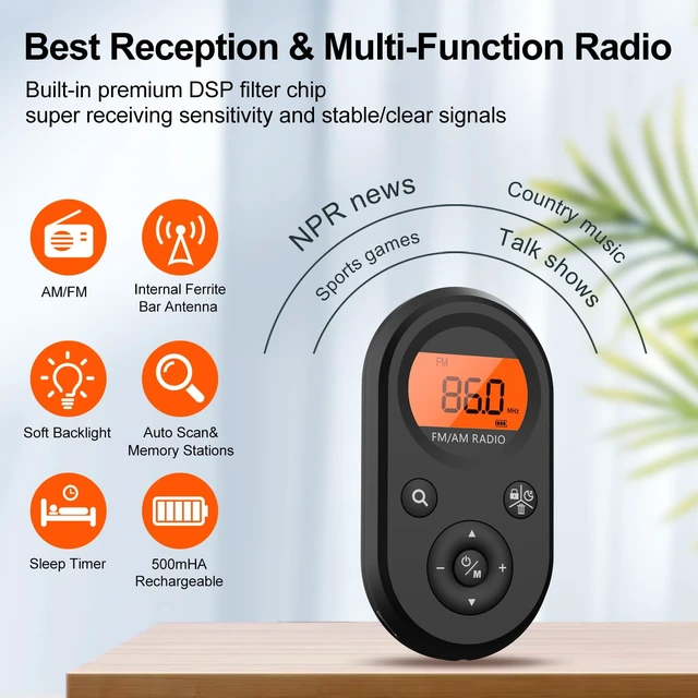 Alt view image 2 of 6 - MI01 Rechargeable Mini AM FM Pocket Radio, Digital AM FM Receiver Excellent Reception, Clear LCD Display, Station preset, 14H Long Battery Life, Stereo Earphone for Walking Jogging Meeting