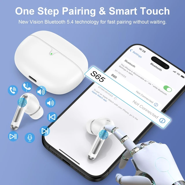 Alt view image 6 of 7 - for iPhone 17 Pro Max Wireless Earbuds, Bluetooth Headphones for iPhone 17e 16e/17/16/15/14/13/12/11/Pro/Max Wireless Ear Buds Earphone, 60Hrs Playtime Stereo, Hi-Fi, Noise Cancelling, IP7 Waterproof
