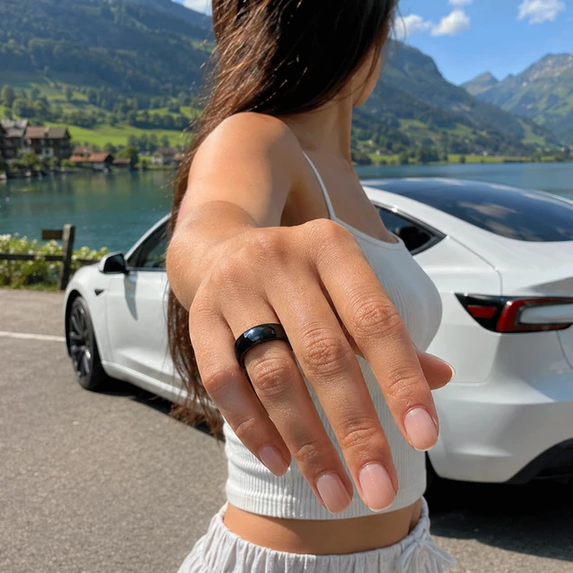 Alt view image 2 of 6 - Ceramic Tesla Ring Key for Tesla Model 3/Y/S/X/CT, Key Card Replacement #8 No battery, no app, no phone, Tap B-pillar to unlock instantly, Waterproof/scratch-resistant ceramic design for everyday use