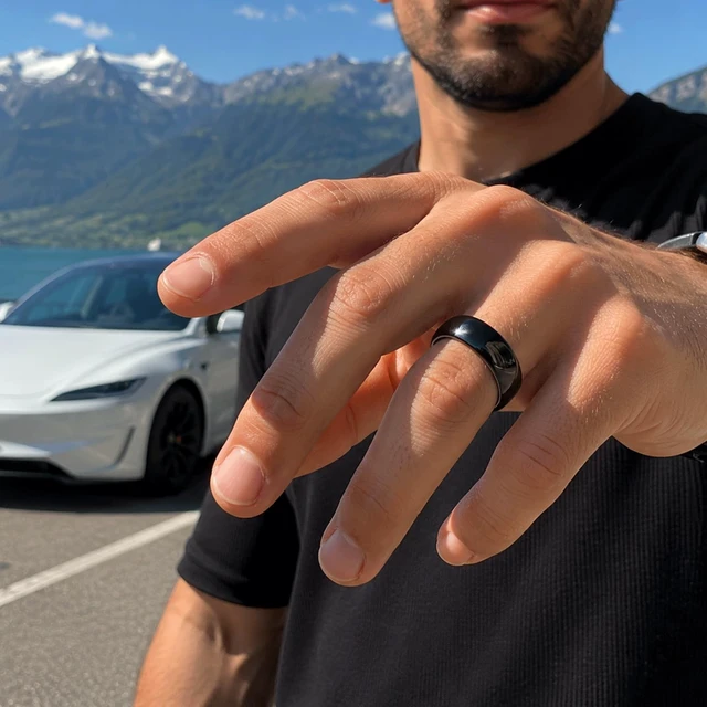 Alt view image 2 of 7 - Ceramic Tesla Ring Key for Tesla Model 3/Y/S/X/CT, Key Card Replacement #12 No battery, no app, no phone, Tap B-pillar to unlock instantly, Waterproof/scratch-resistant ceramic design for everyday use