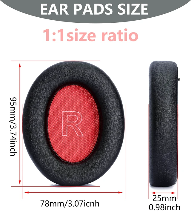 Alt view image 4 of 6 - Replacement Ear Pads Compatible with Anker Soundcore Life Q10 Black+red for Soundcore Life Q10BT, Life 2 NEO BT headphone Memory Foam/Protein Leather Earpads Earmuffs