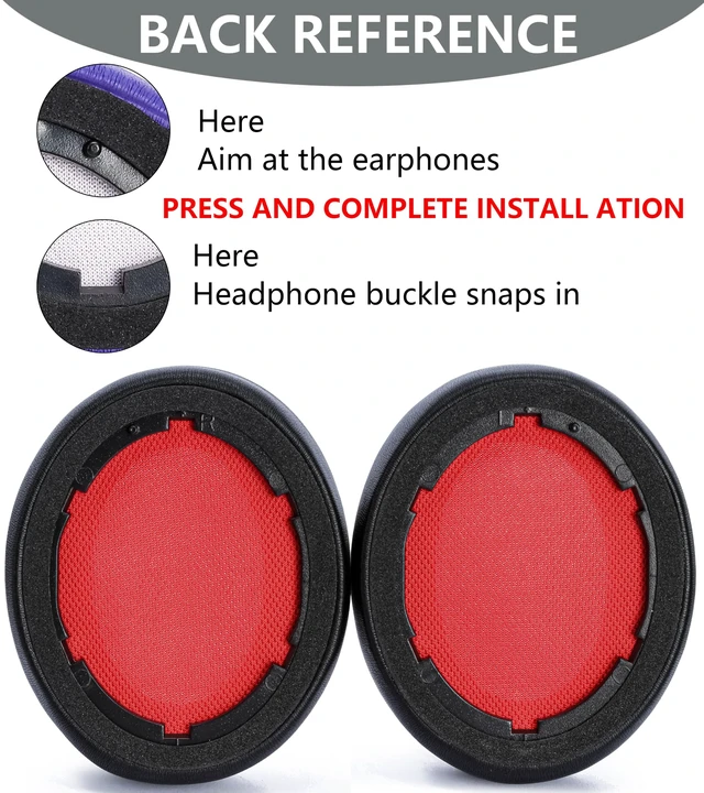 Alt view image 6 of 6 - Replacement Ear Pads Compatible with Anker Soundcore Life Q10 Black+red for Soundcore Life Q10BT, Life 2 NEO BT headphone Memory Foam/Protein Leather Earpads Earmuffs